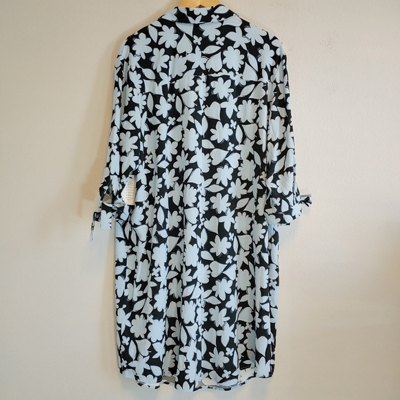 Eloquii Blue Floral Tie Sleeves Button Front Dress Sz 16 Easter Spring Casual - Picture 9 of 12